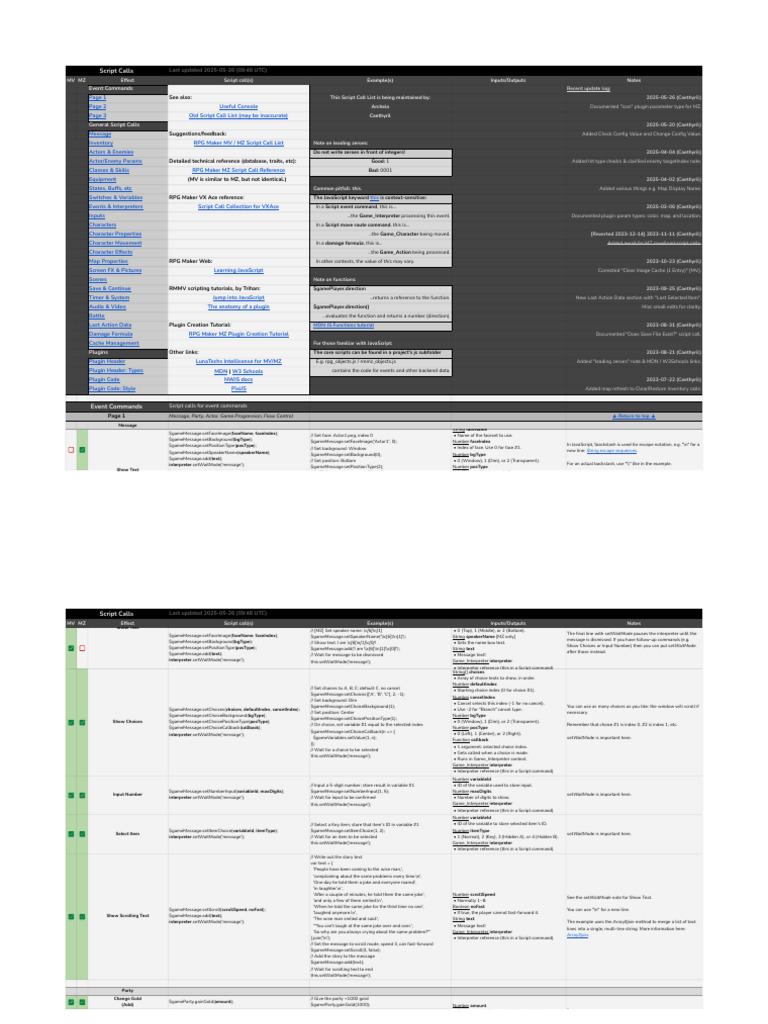 RPG Maker MV/MZ Script Call Guide | PDF | Java Script | Command Line ...