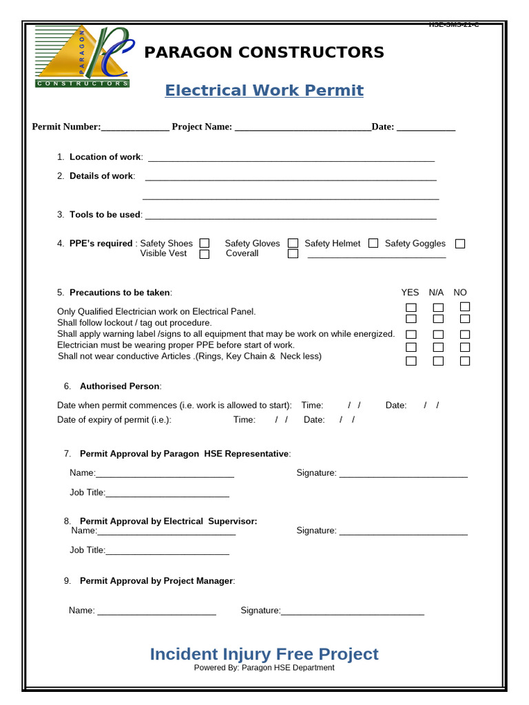 Electrical Work Permit Template | PDF