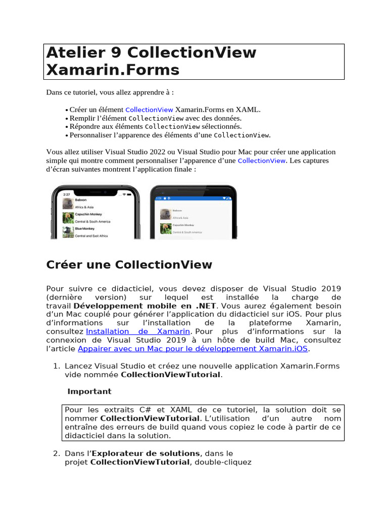 Tutoriel CollectionView Xamarin.Forms | PDF | iOS | Android (Système d ...