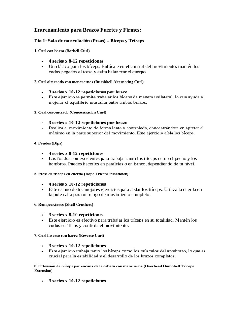 Rutina de Entrenamiento para Brazos Fuertes | PDF | Extremidades ...