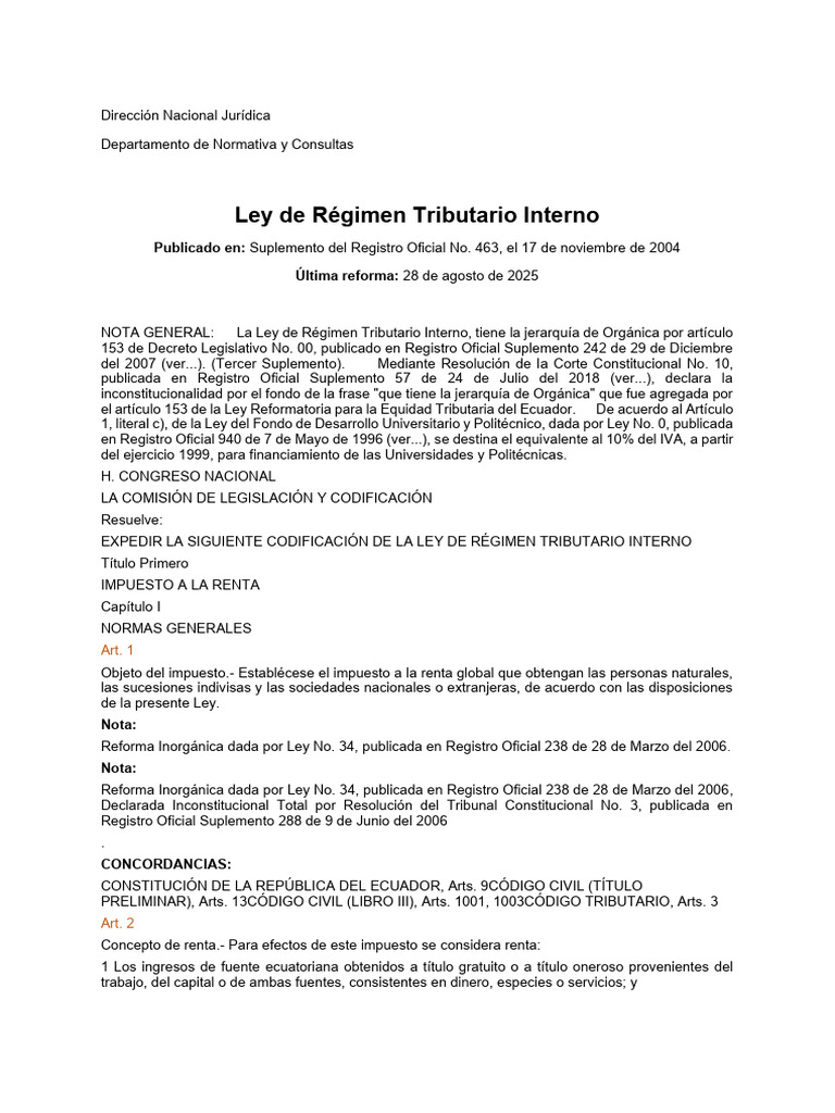 Ley de Régimen Tributario Interno 2025 | PDF | Impuesto sobre la renta ...