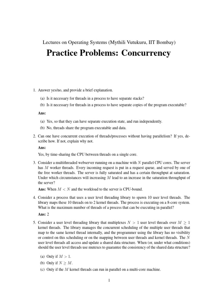 Concurrency Practice Problems for OS | PDF | Thread (Computing ...