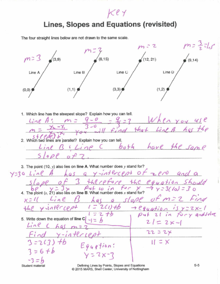 12c - Defining Lines by Points Slopes and Equations Part I Ans | PDF