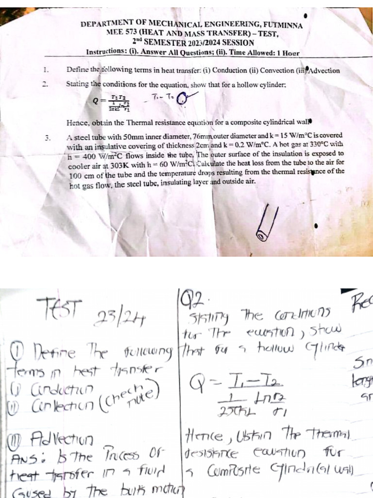 Heat and Mass - Test Solution | PDF