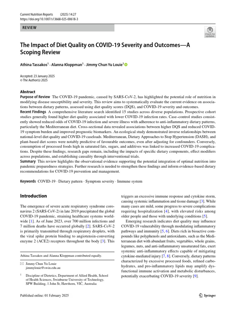 The Impact of Diet Quality On COVID 19 Severity and Outcomes | PDF ...