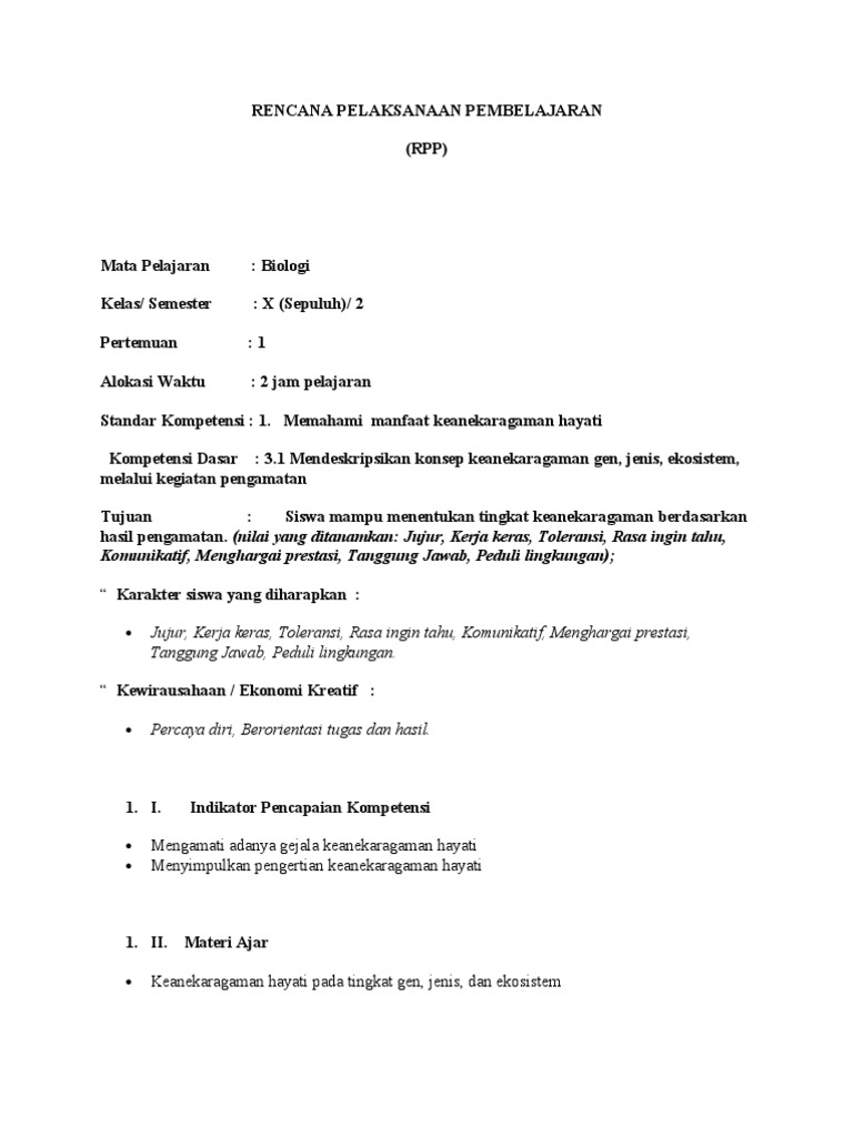 Contoh RPP Berkarakter | PDF