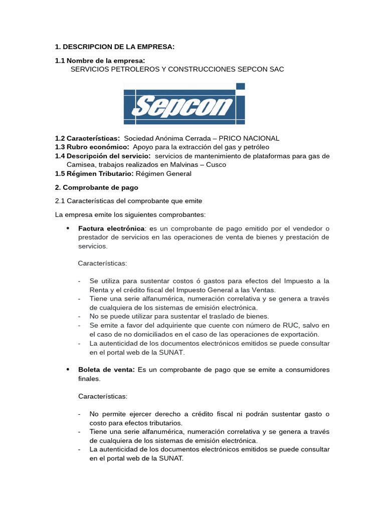 Servicios Petroleros Sepcon SAC: Detalles | PDF | Factura | Finanzas ...