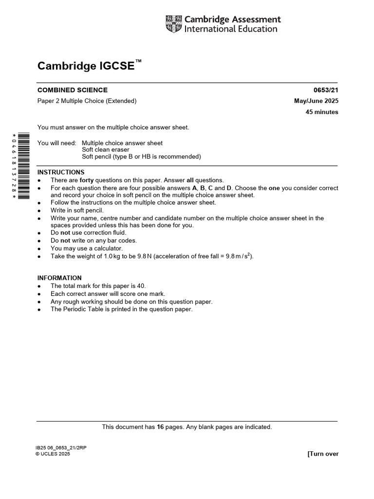 IGCSE Combined Science Paper 2 2025 | PDF | Ion | Phosphate