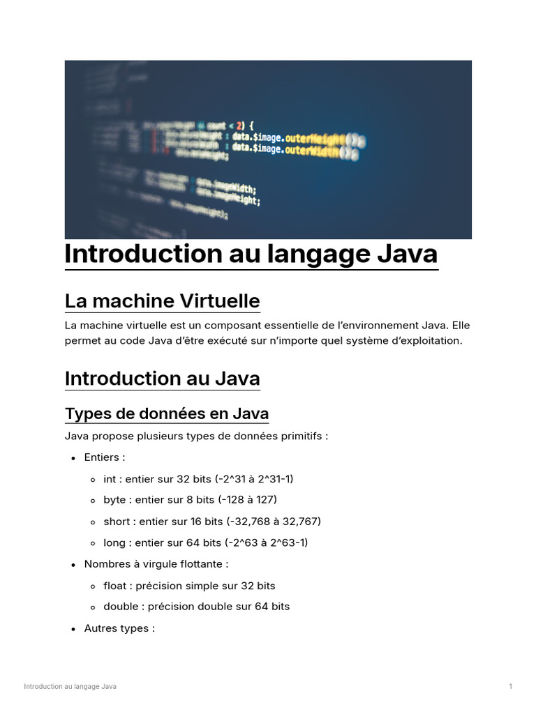 Introduction au langage Java et ses concepts | PDF | Java (Langage de ...