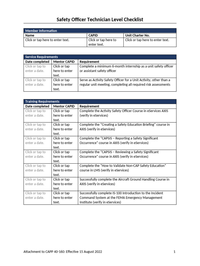 Safety Officer Technician Checklist | PDF | Safety
