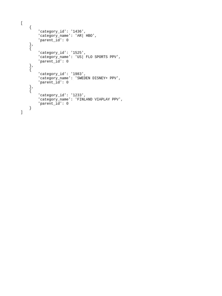 LiveTV-VOD-Series Category Response Format | PDF