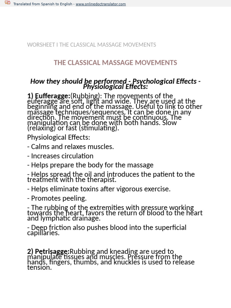 Classical Massage Techniques Explained | PDF | Massage | Medical ...