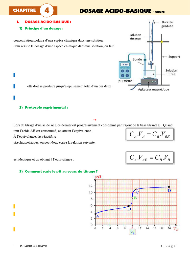 Dosage acido-basique : principes et méthodes | PDF | Titrage | Chimie