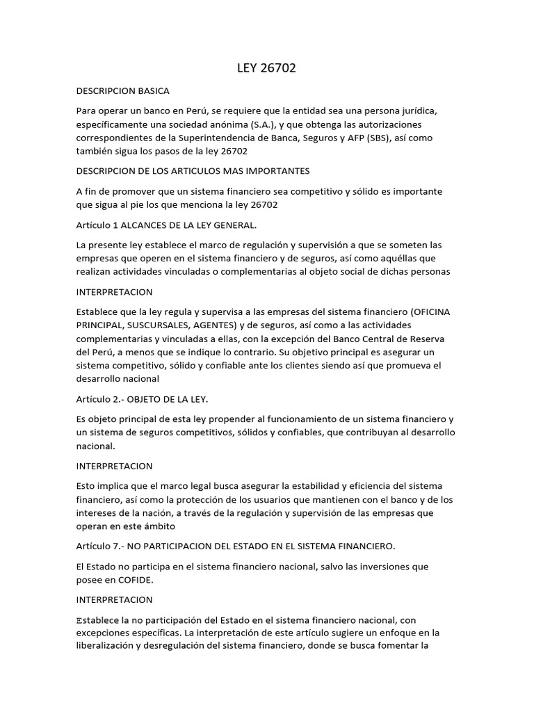 Ley 26702 | PDF | Seguro | Bancos