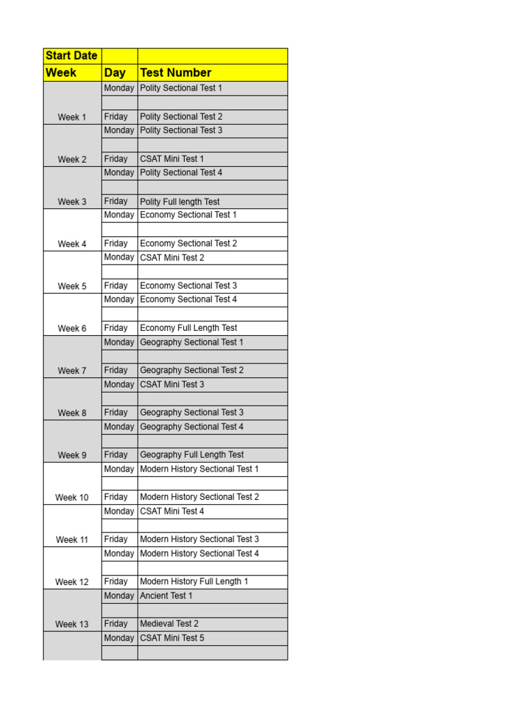 Weekly Test Schedule for Competitive Exams | PDF | Taxes | Natural ...