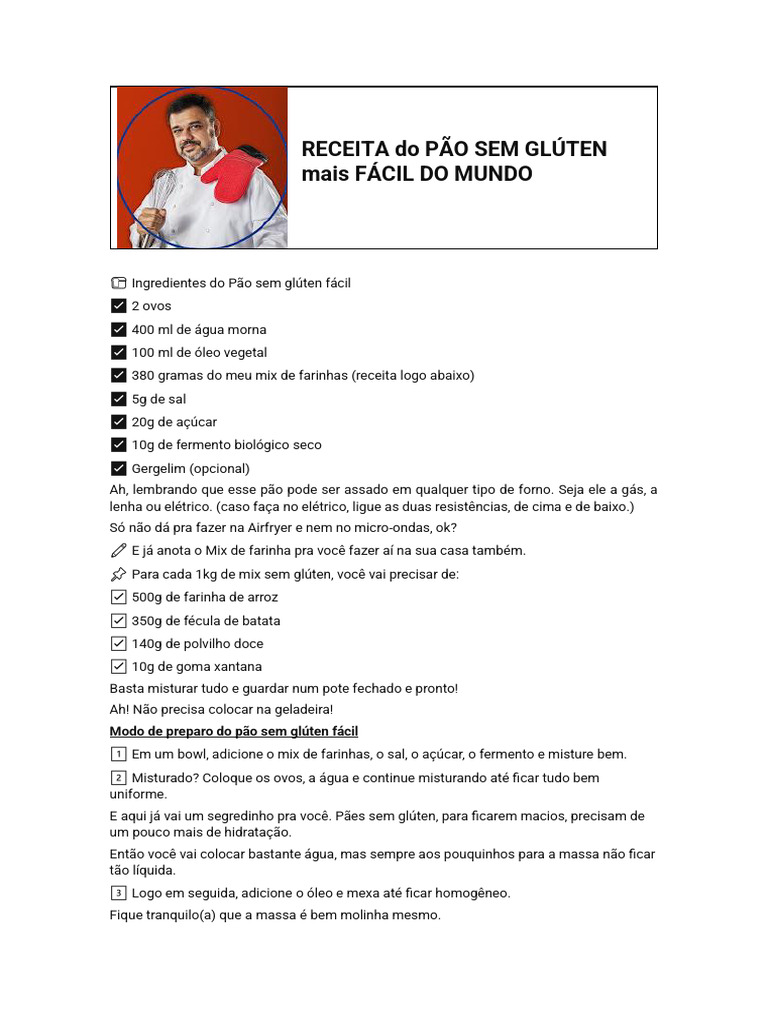 Receita de Pão Sem Glúten | PDF