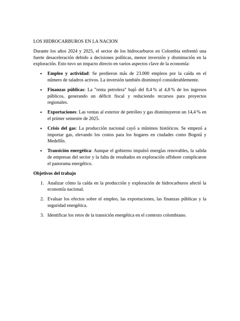 Impacto de Hidrocarburos en Colombia 2024-2025 | PDF
