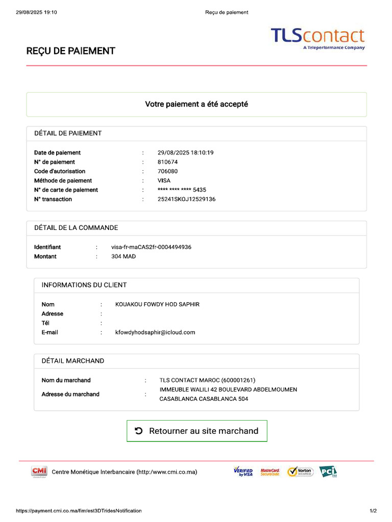 Reçu Payement TLS | PDF