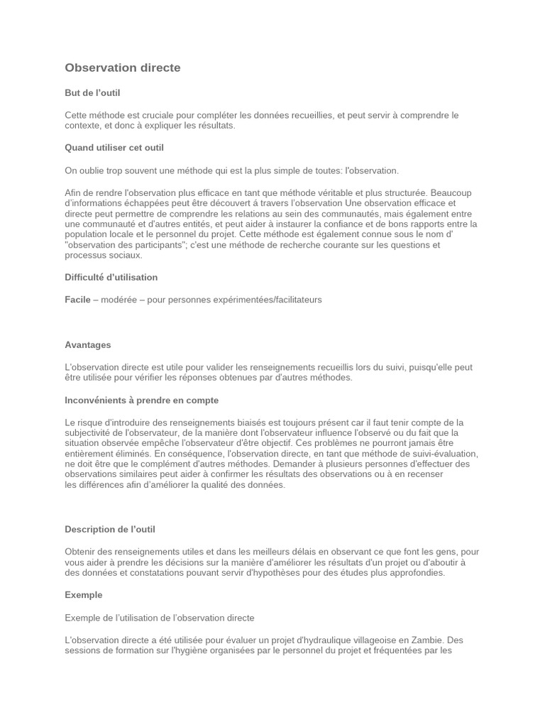Exemple d'observation directe en projet | PDF