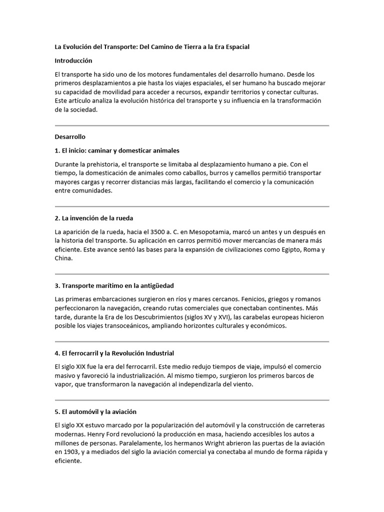 Evolución del Transporte: Historia y Futuro | PDF | Rueda | Transporte