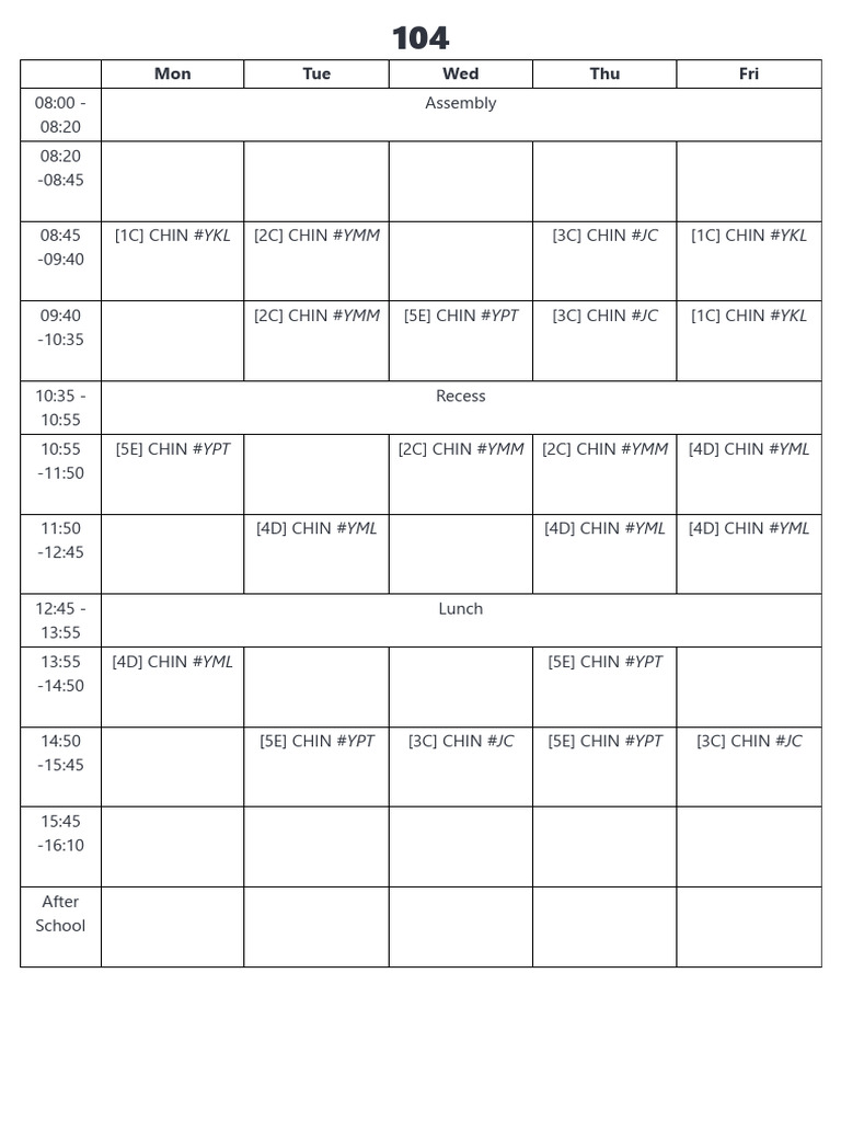 Weekly Class Schedule Overview | PDF