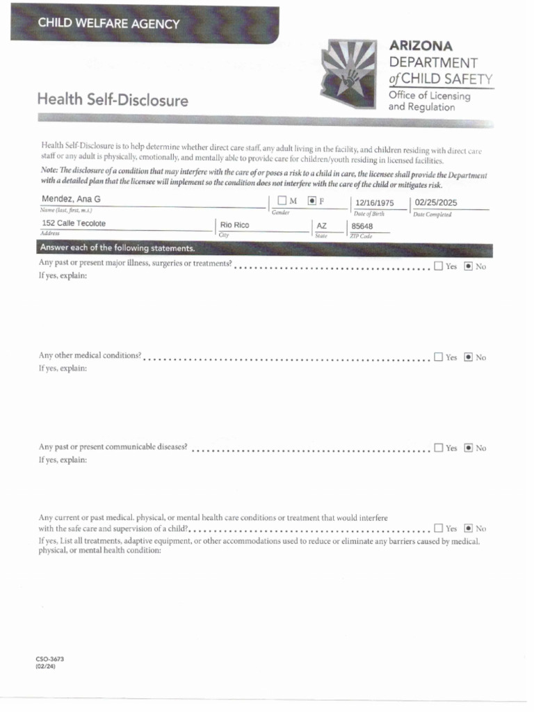 Ana Health Self-Disclosure | PDF
