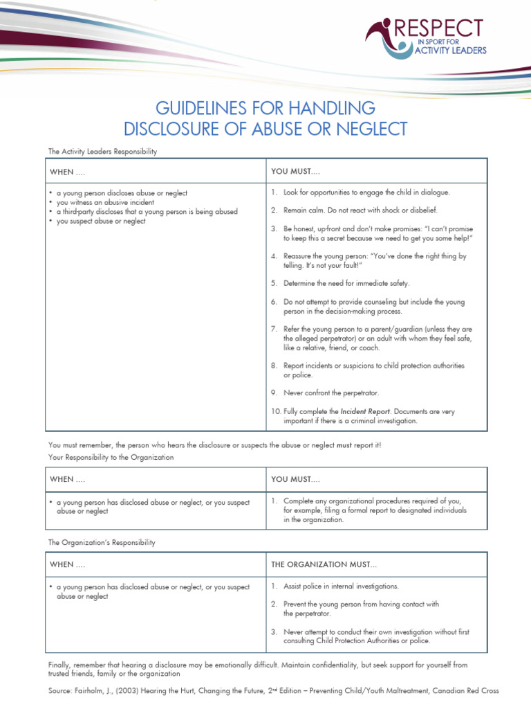 Guidelines For Handling Disclosure of Abuse or Neglect | PDF | Child ...