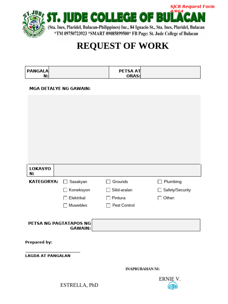 Work Request Form for School Maintenance | PDF