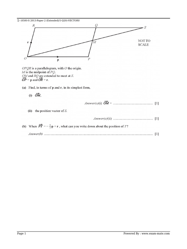 Vectors Exam Questions Compilation | PDF