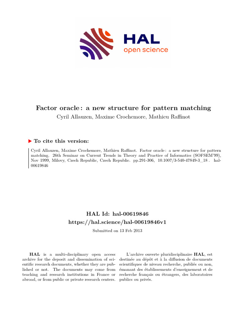 Factor Oracle for Efficient Pattern Matching | PDF | Theoretical ...