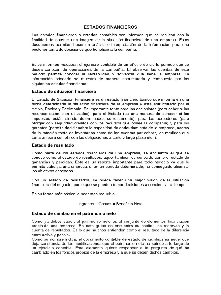 Estados Financieros | PDF | Estado financiero | Contabilidad