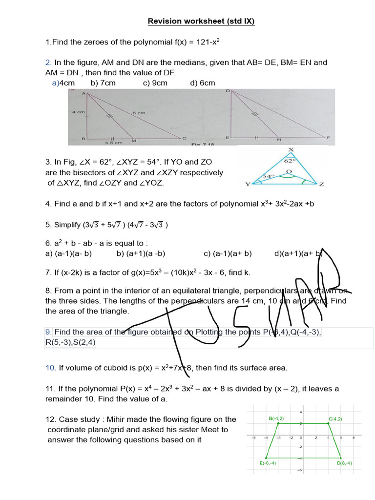 IX Standard Math Revision Worksheet | PDF | Cartesian Coordinate System ...
