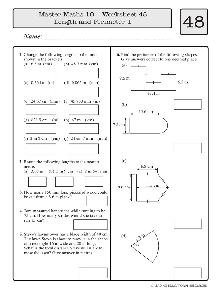 Master Maths 10: Length & Perimeter Worksheet | PDF
