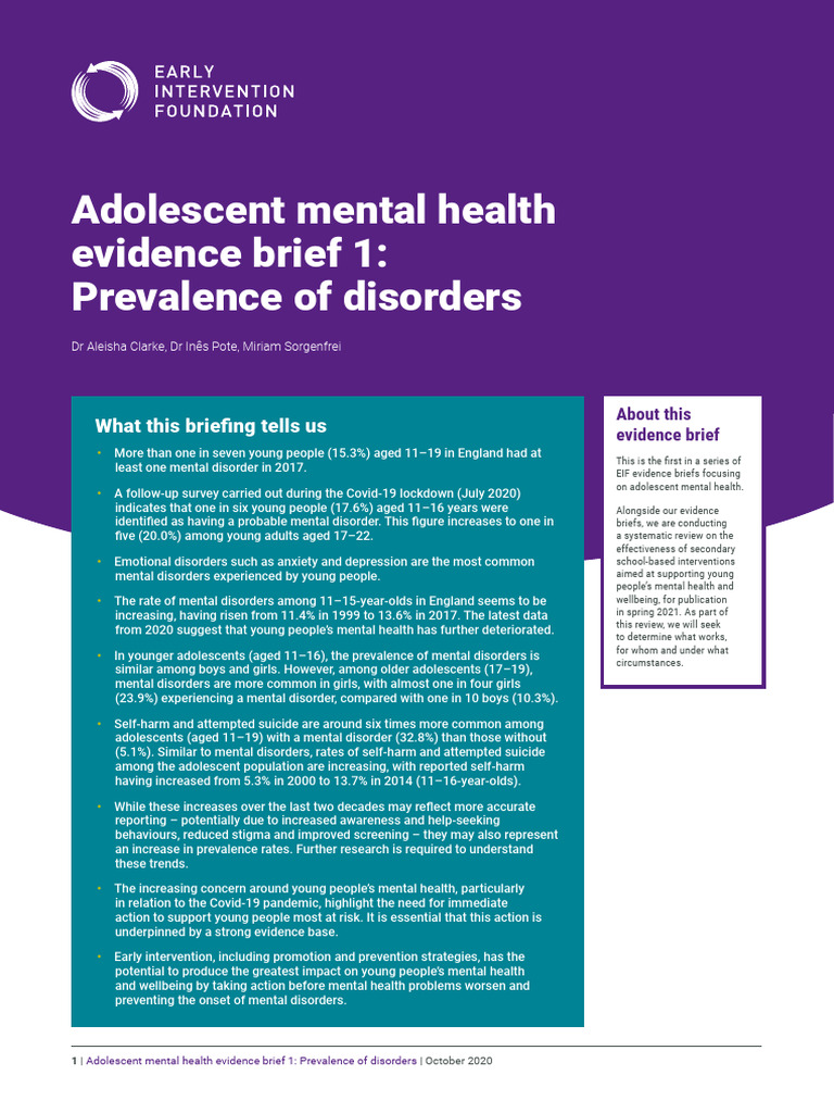 Adolescent Mental Health Disorder Prevalence | PDF | Mental Disorder ...