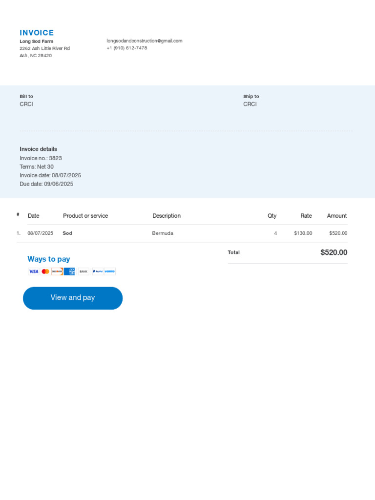 Long Sod Invoice #3823 | PDF
