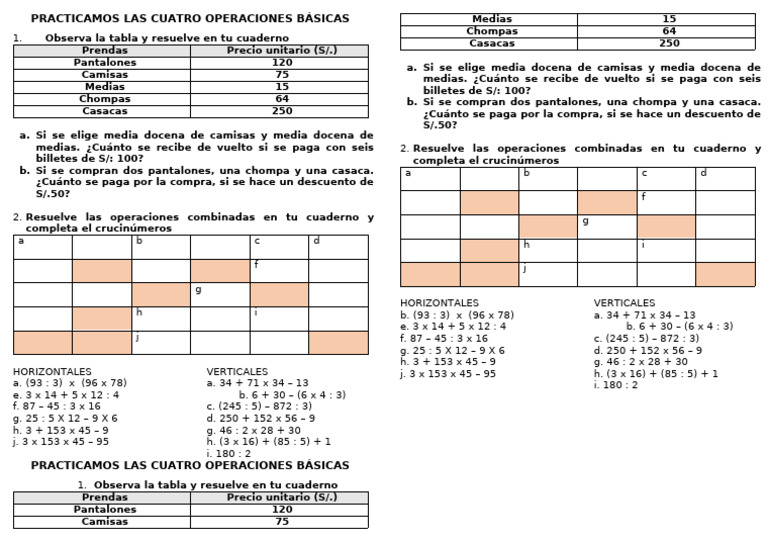 Ejercicios de Operaciones Básicas Matemáticas | PDF