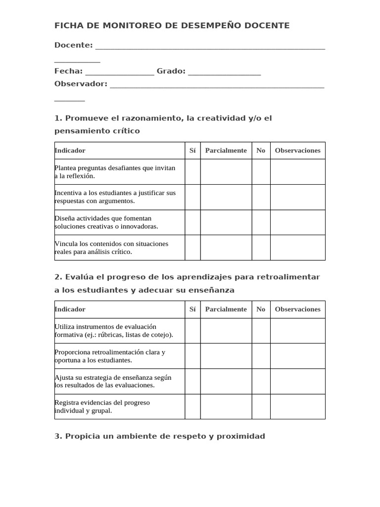 Ficha de Monitoreo Docente 2023 | PDF