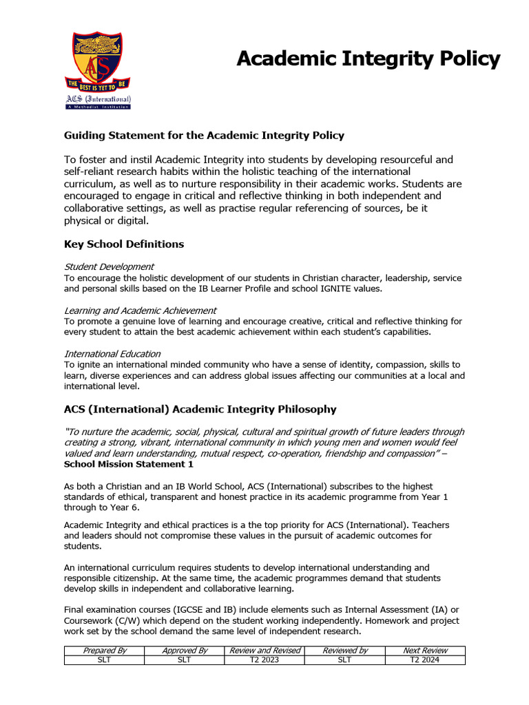 Academic Integrity Policy Overview | PDF | Plagiarism | Turnitin