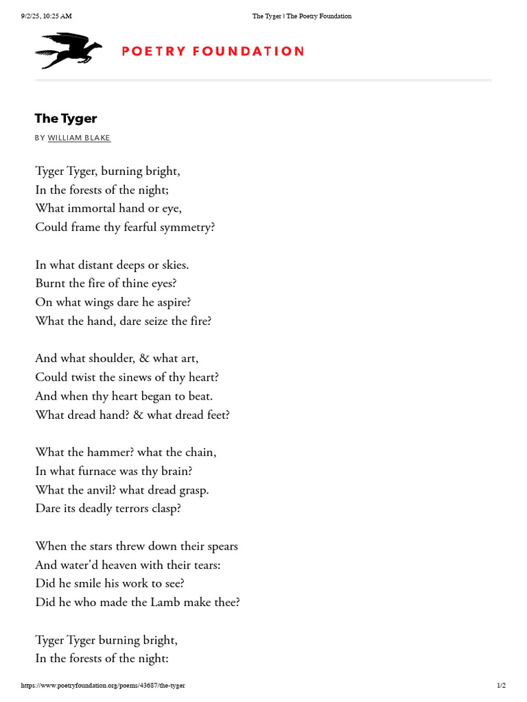 The Tyger - The Poetry Foundation | PDF