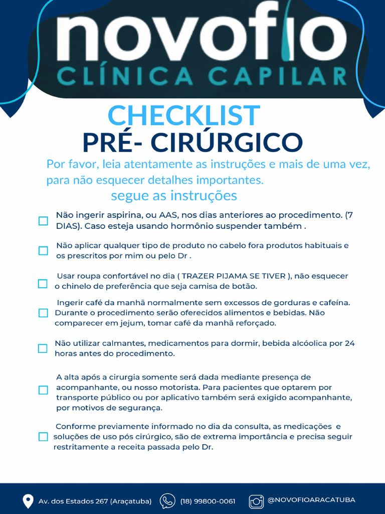Checklist Pré-Cururgico | PDF