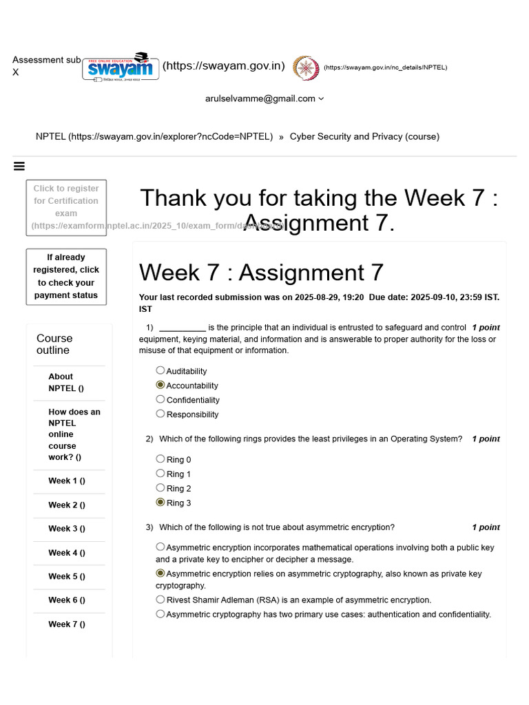 NPTEL Cyber Security Week 7 Assignment | PDF | Public Key Cryptography ...