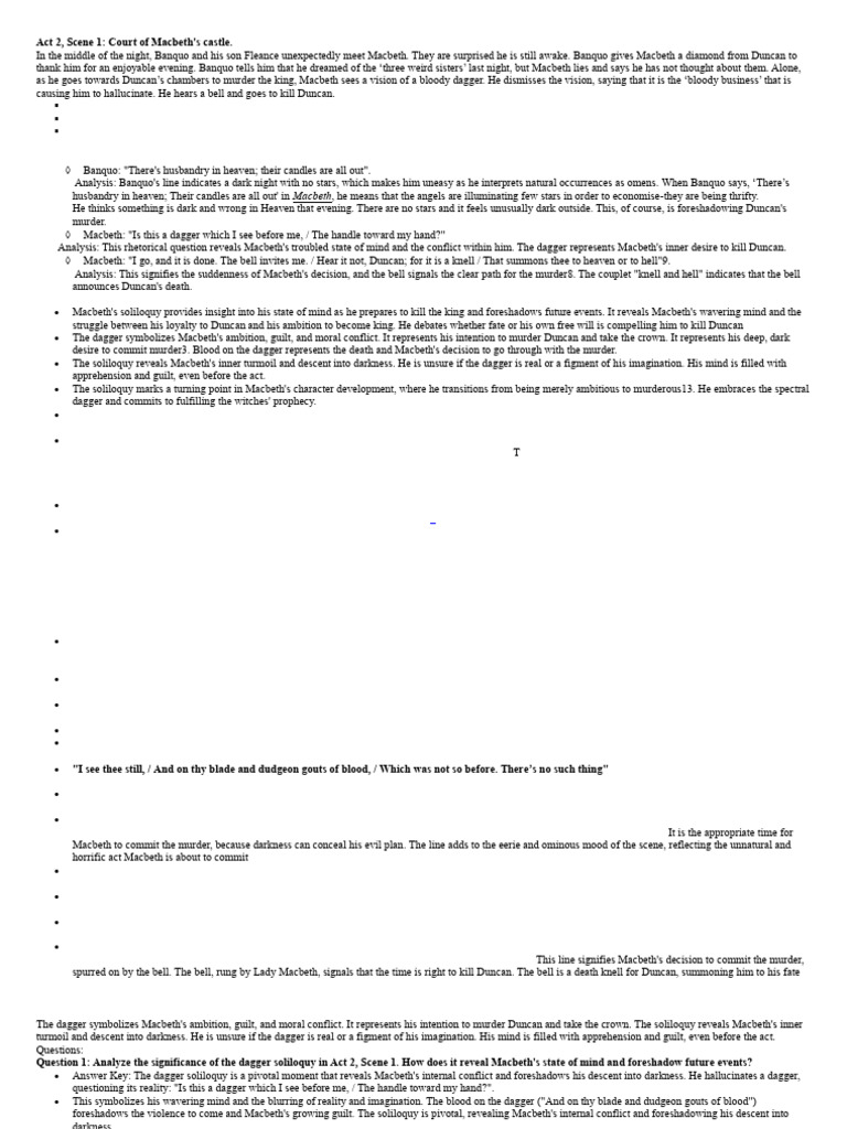 Macbeth Act 2 Scene 1 Analysis | PDF | Macbeth | Guilt (Emotion)