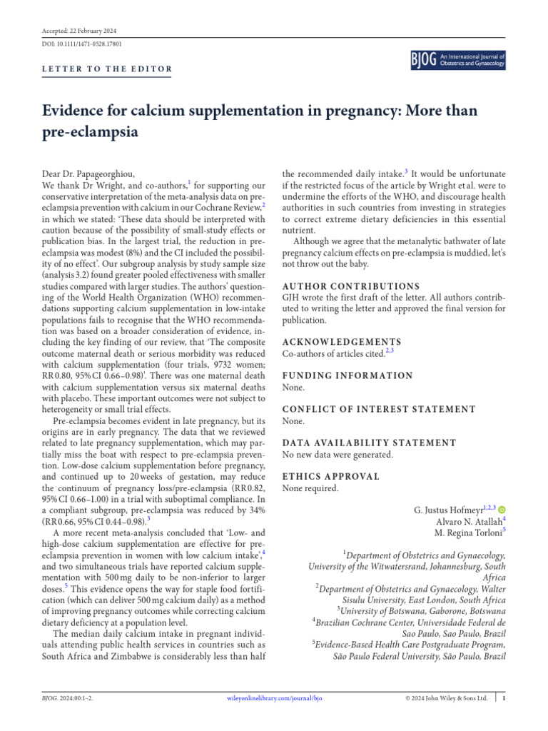 Calcium Supplementation in Pregnancy | PDF | Dietary Supplements ...