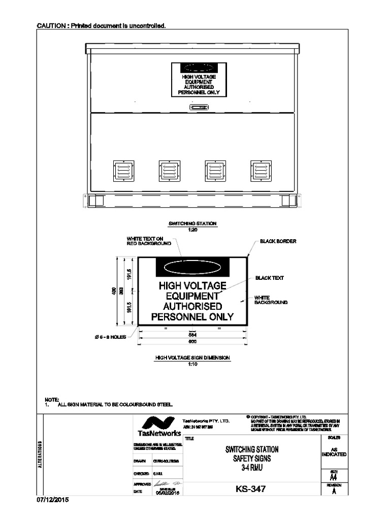 High Voltage Safety Sign Specifications | PDF