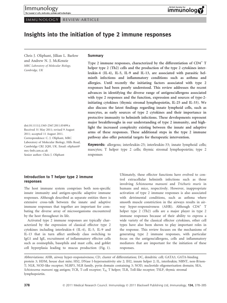 Insights Into The Initiation of Type 2 Immune Responses. | PDF | T ...