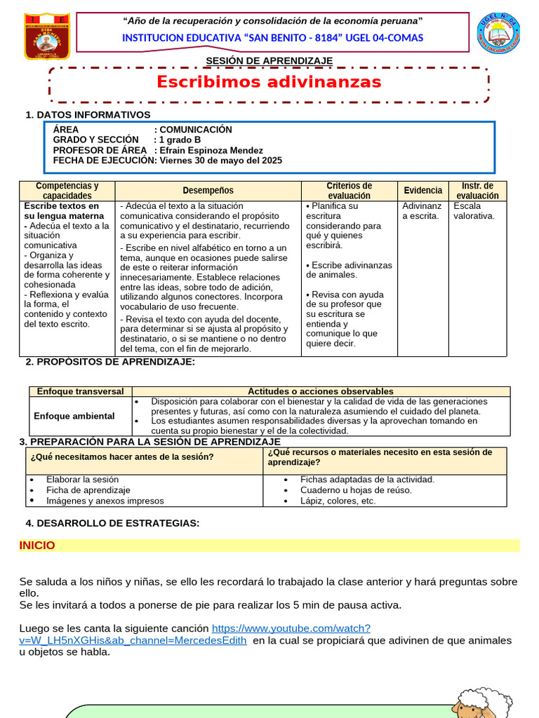 COMUNICACIÓN - Escribimos Adivinanzas - Viern 30-4 | PDF | Aprendizaje ...