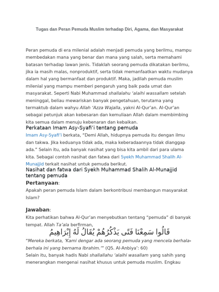 Peran Pemuda Muslim dalam Masyarakat | PDF