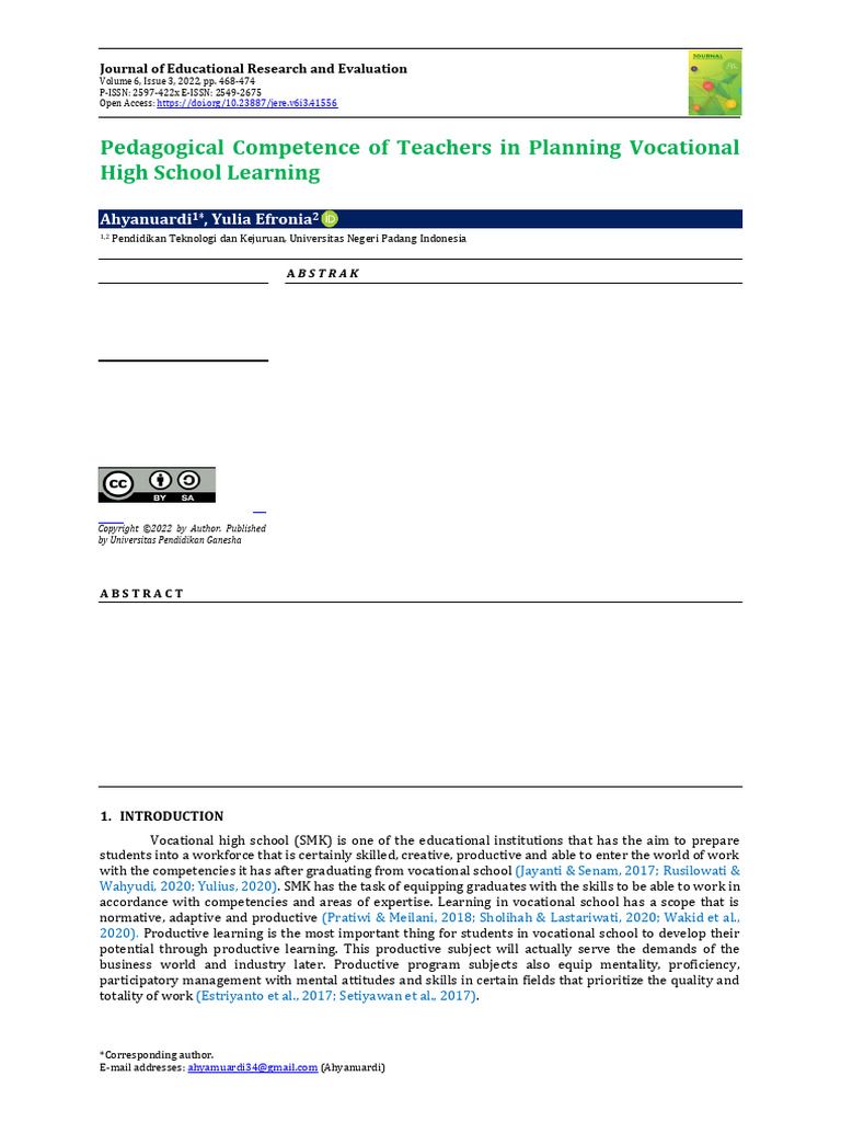 Pedagogical Competence of Teachers in Planning Voc | PDF | Teachers ...