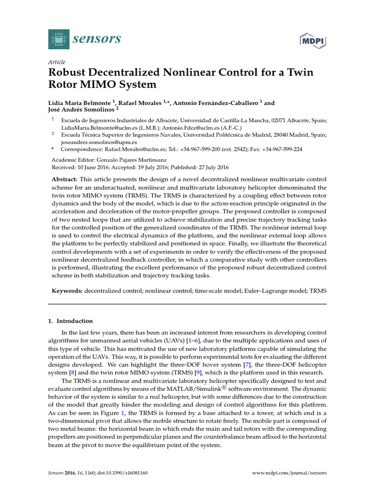 Robust Decentralized Nonlinear Control For A Twin | PDF | Electric ...