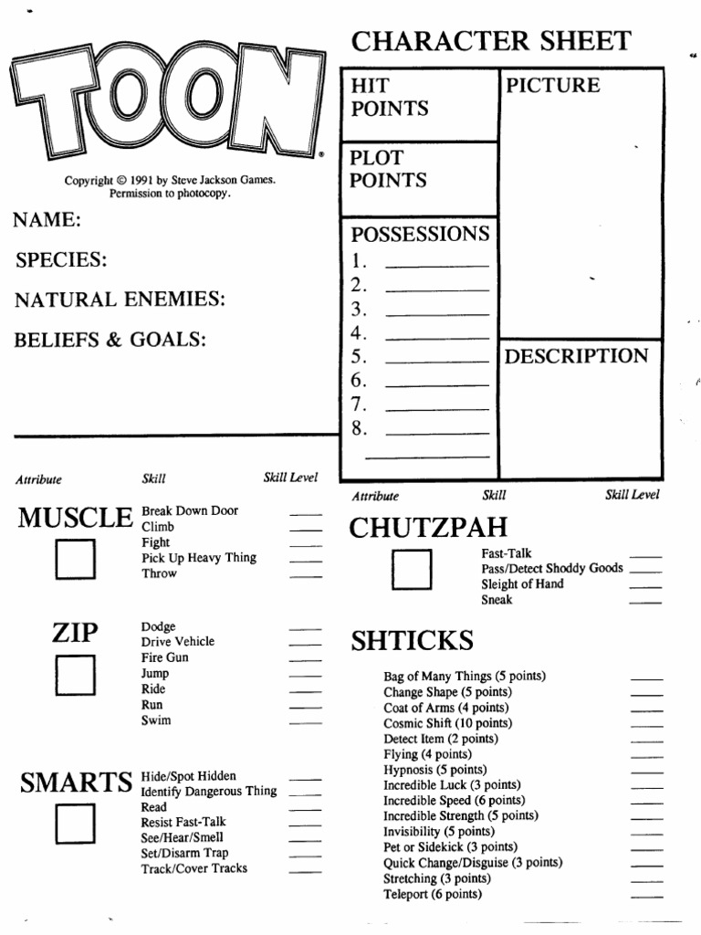 Toon - Ficha de Personagem | PDF